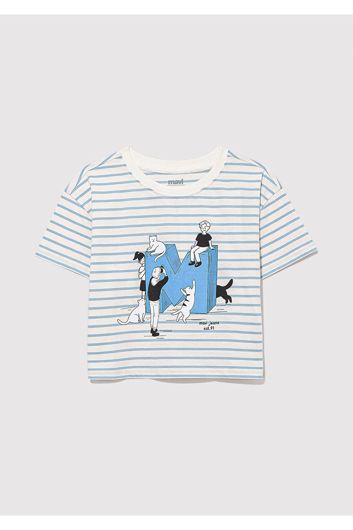 MAVİ ÇOCUK M BASKILI ÇİZGİLİ CROP TİŞÖRT Bebe Mavi 7610285-83766