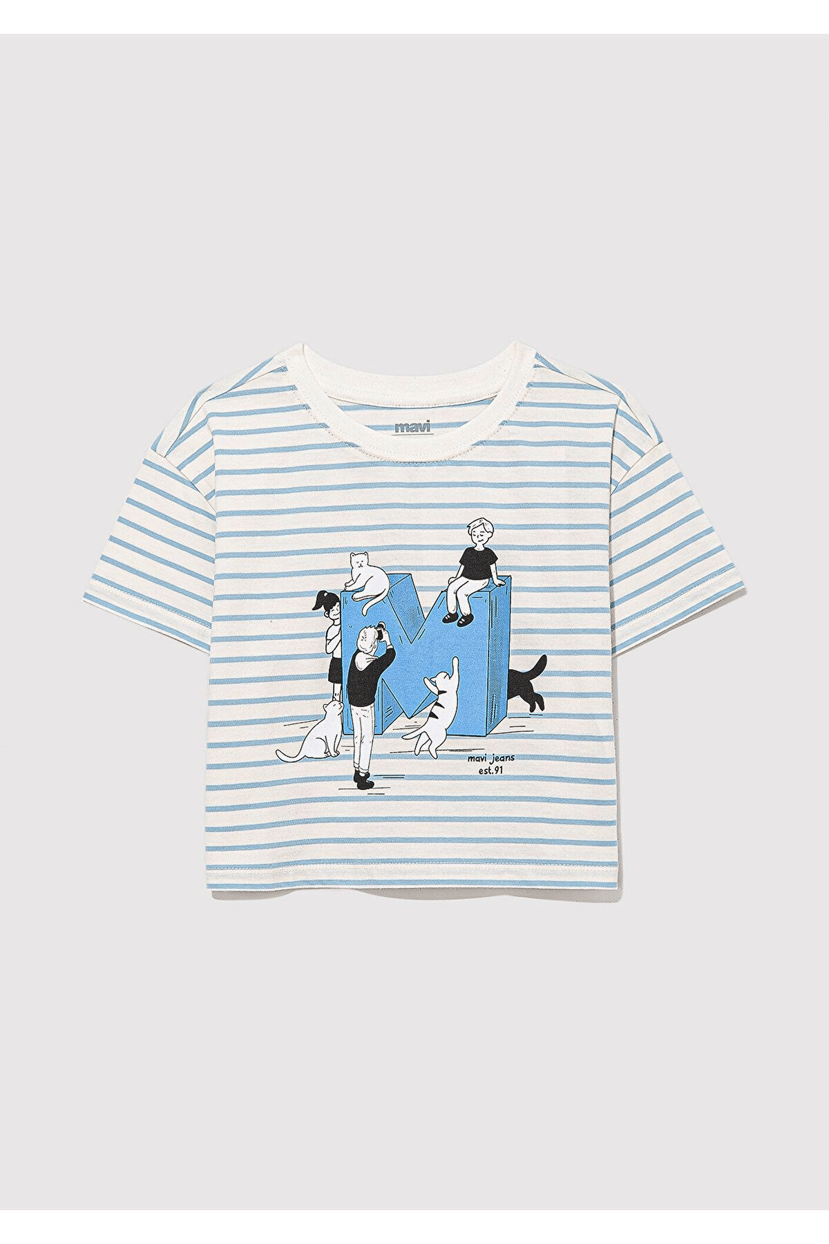 MAVİ ÇOCUK M BASKILI ÇİZGİLİ CROP TİŞÖRT Bebe Mavi 7610285-83766