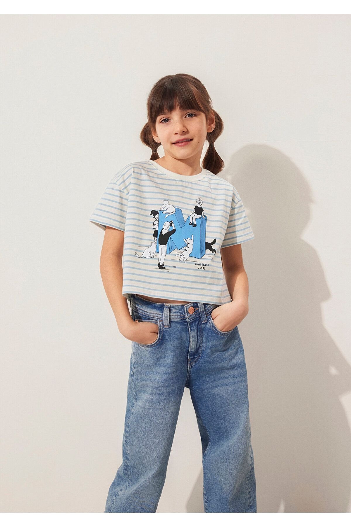MAVİ ÇOCUK M BASKILI ÇİZGİLİ CROP TİŞÖRT Bebe Mavi 7610285-83766