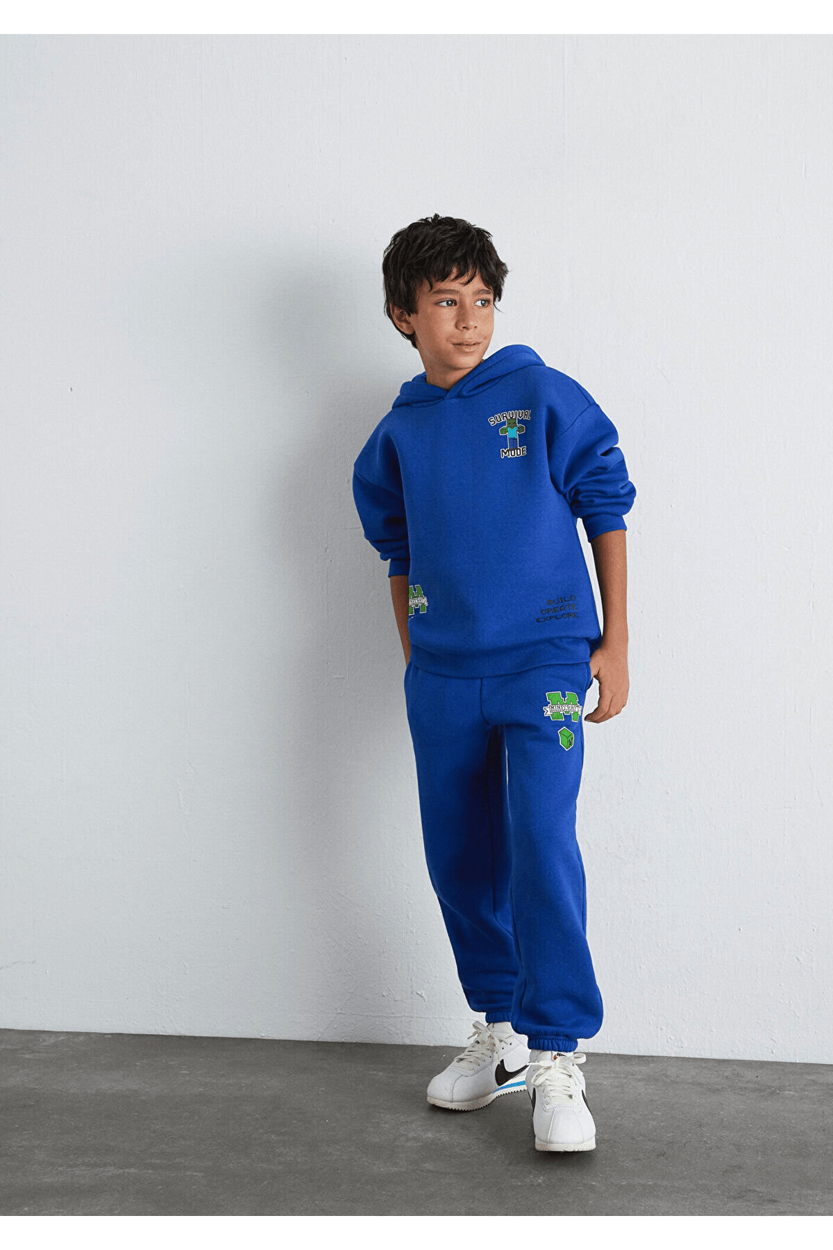 MAVİ ÇOCUK MINECRAFT BASKILI ÖRME PANTOLON Saks Mav 6010027-70896