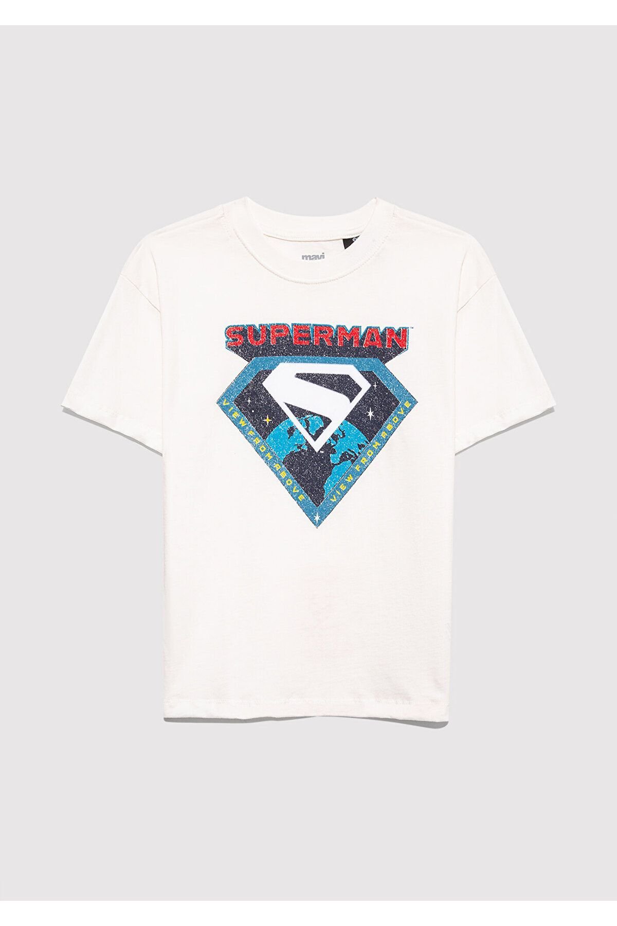 MAVİ ÇOCUK SUPERMAN BASKILI TİŞÖRT KIRIK BEYAZ 6610381-70057