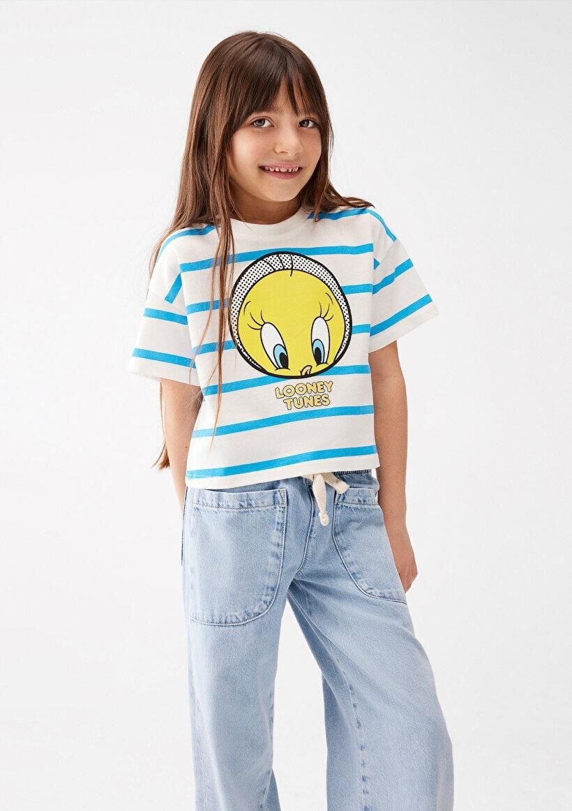 MAVİ ÇOCUK TWEETY BASKILI CROP TİŞÖRT Mavi Çizgili 7610164-83145