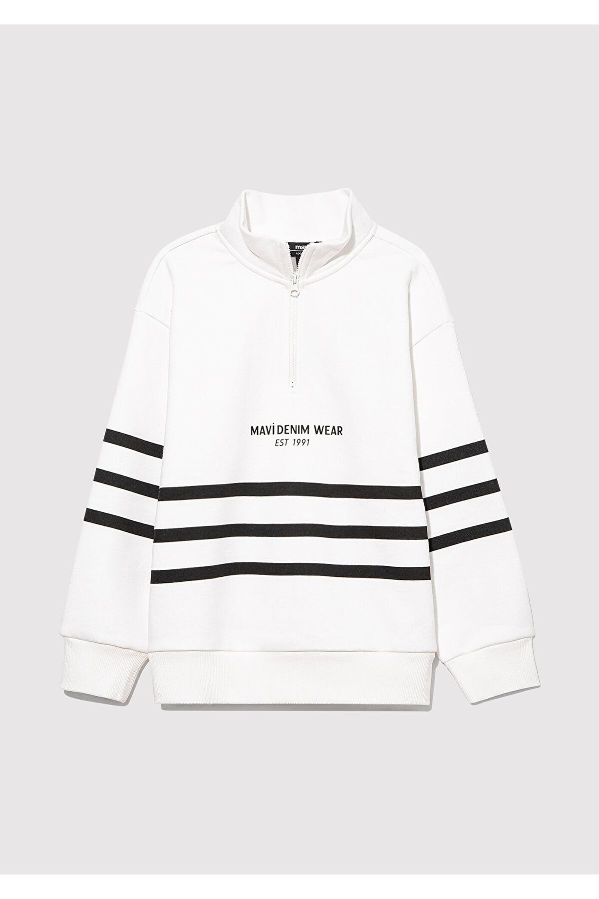 MAVİ ÇOCUK YARI FERMUARLI ÇİZGİLİ SWEATSHIRT Kırık 6S10067-70057