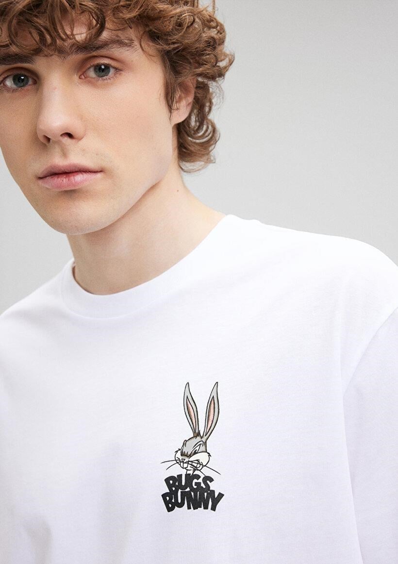 MAVİ ERKEK BUGS BUNNY BASKILI TİŞÖRT BEYAZ 0610636-620