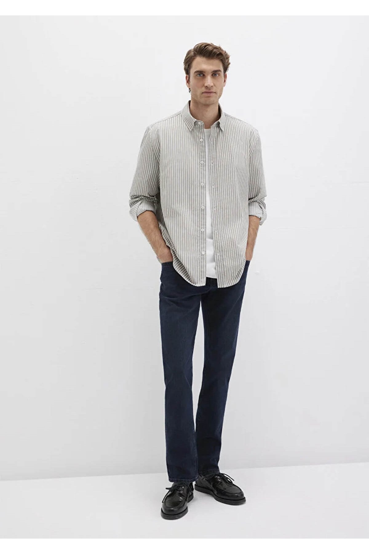 MAVİ ERKEK ÇİZGİLİ GÖMLEK Gray flannel zemin, white 0211756-91269