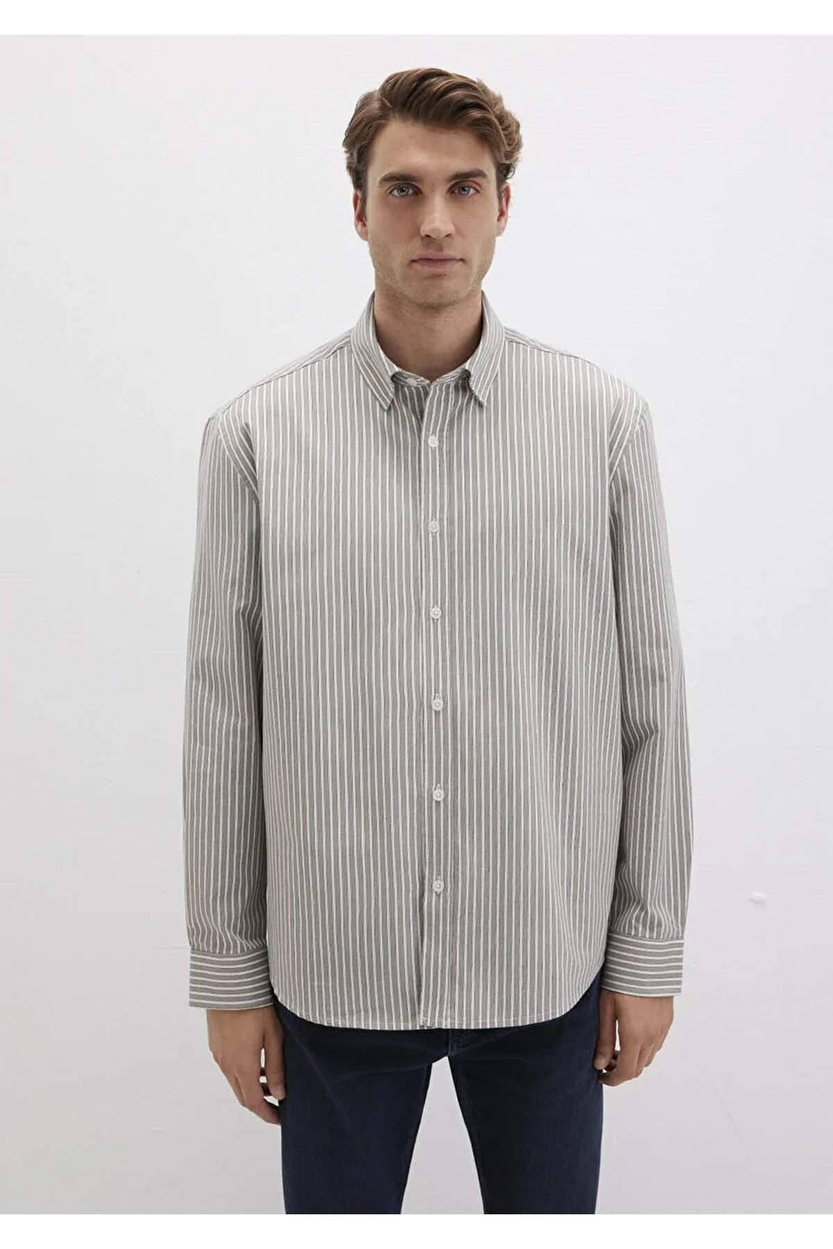 MAVİ ERKEK ÇİZGİLİ GÖMLEK Gray flannel zemin, white 0211756-91269