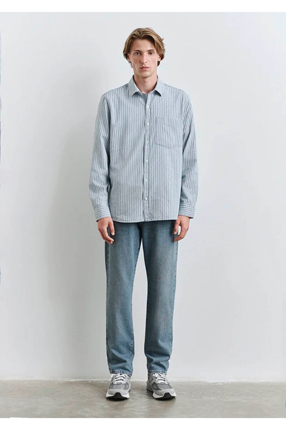 MAVİ ERKEK ÇİZGİLİ GÖMLEK LIGHT INDIGO STRIPE 0211696-90915