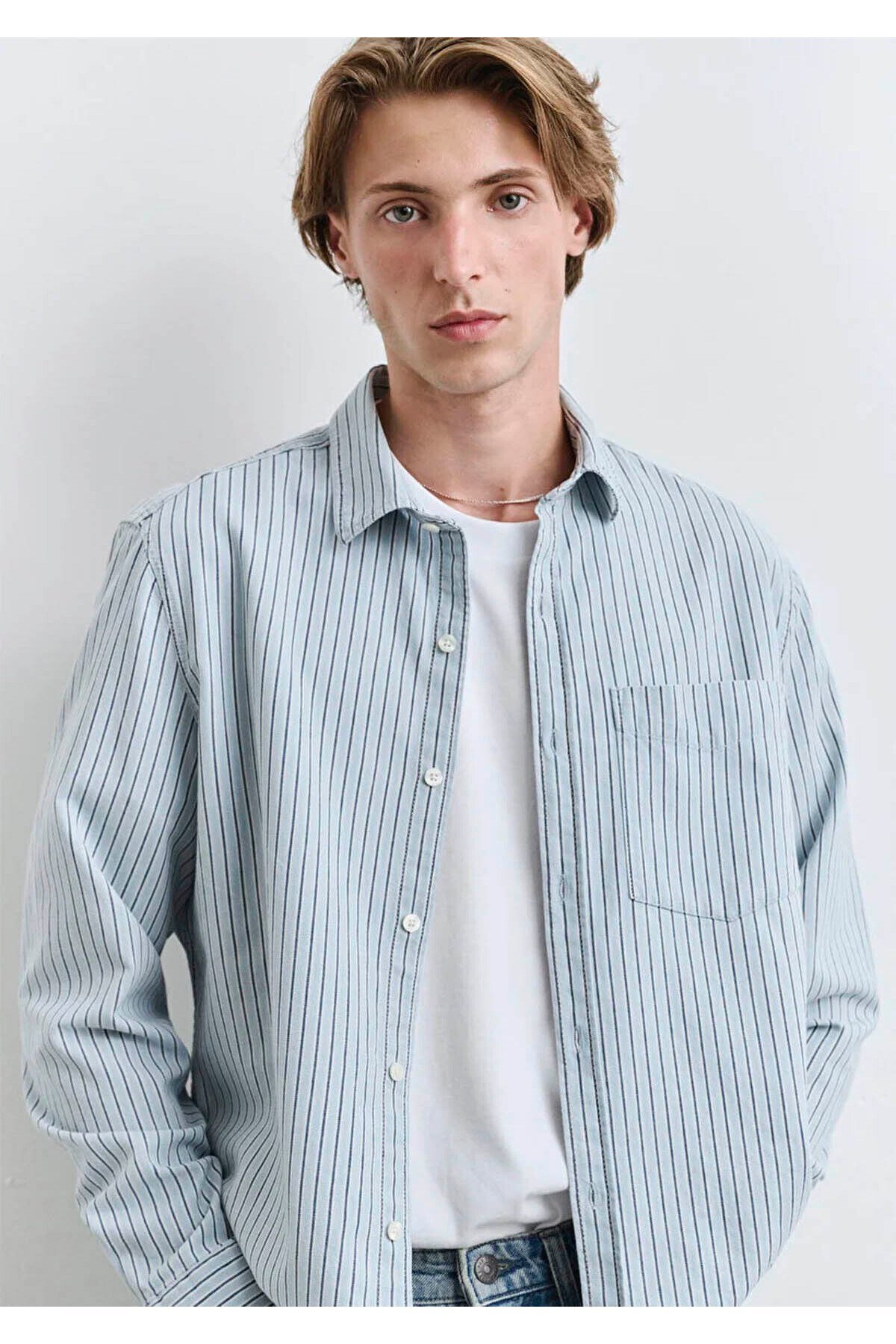 MAVİ ERKEK ÇİZGİLİ GÖMLEK LIGHT INDIGO STRIPE 0211696-90915