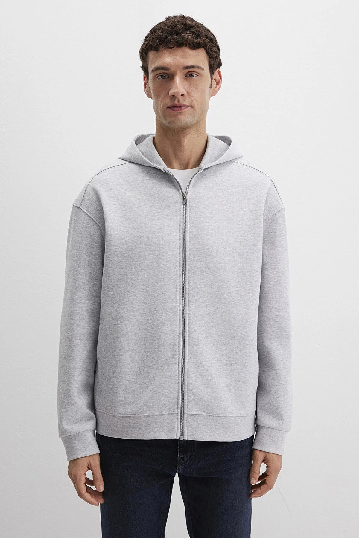 MAVİ ERKEK FERMUARLI KAPÜŞONLU SWEATSHIRT Gri Melan 0S10312-80018