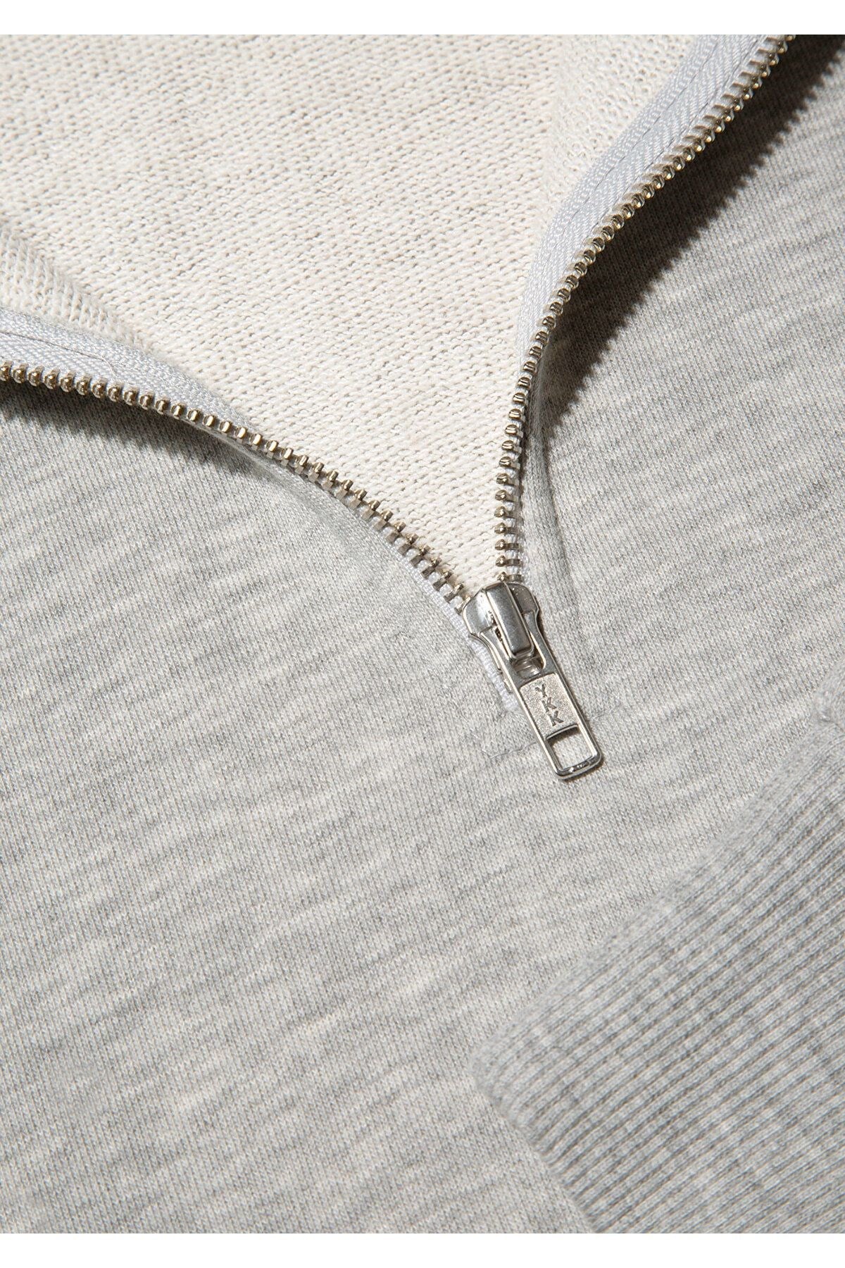 MAVİ ERKEK M BASKILI HALF ZIP SWEATSHIRT Açık Gri M 0S10307-80196