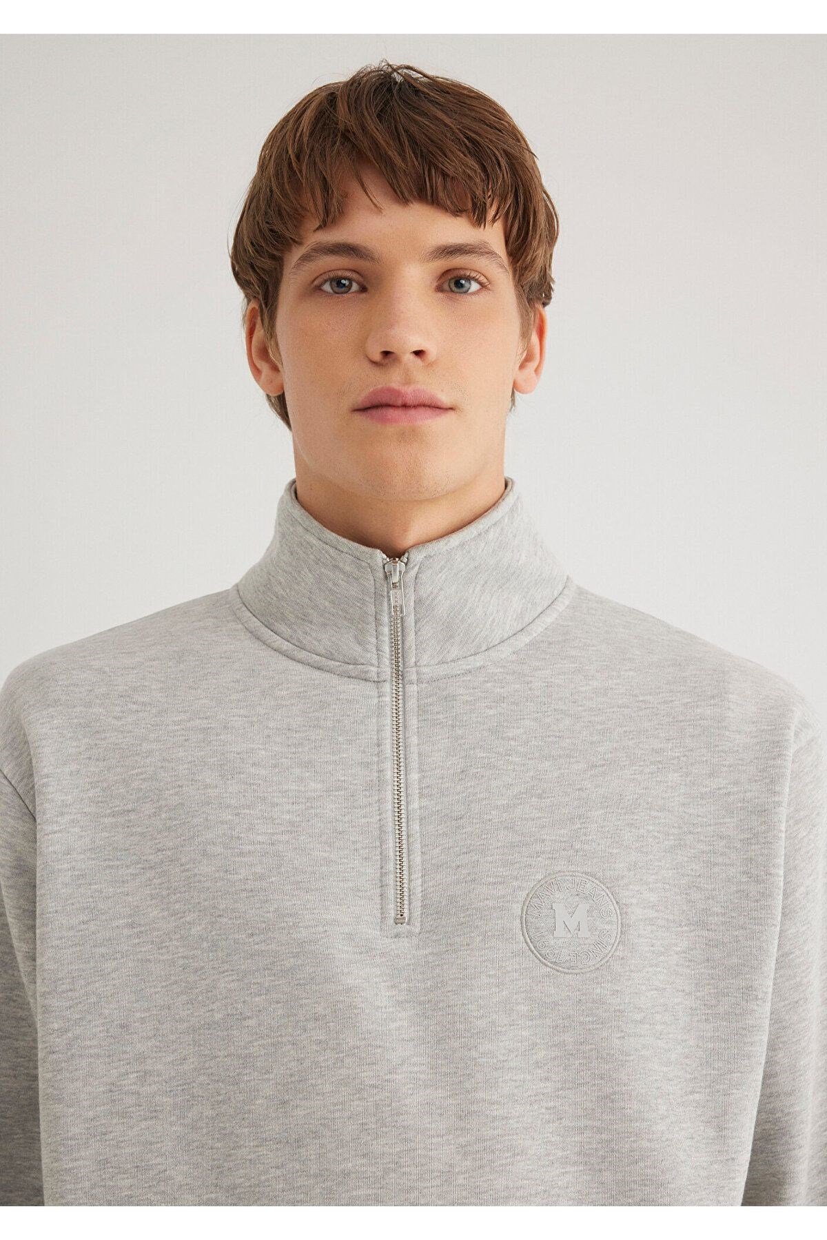 MAVİ ERKEK M BASKILI HALF ZIP SWEATSHIRT Açık Gri M 0S10307-80196