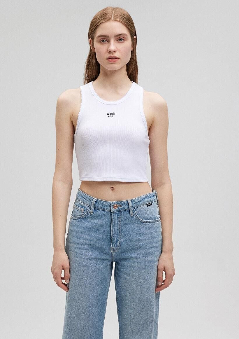 MAVİ KADIN BASKILI CROP PENYE Beyaz 1612333-620