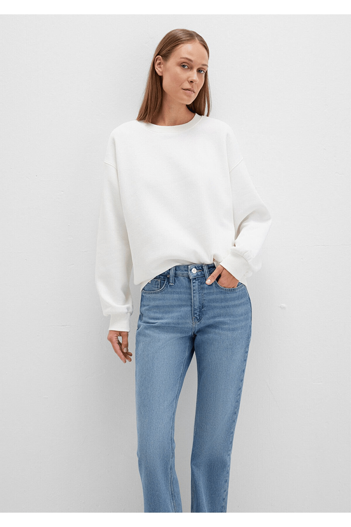 MAVİ KADIN BİSİKLET YAKA SWEATSHIRT Kırık Beyaz 1610198-70057