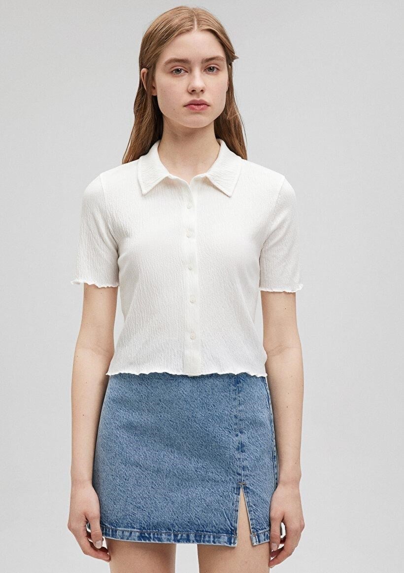 MAVİ KADIN BUTTON UP TOP Kırık Beyaz 1610873-81964