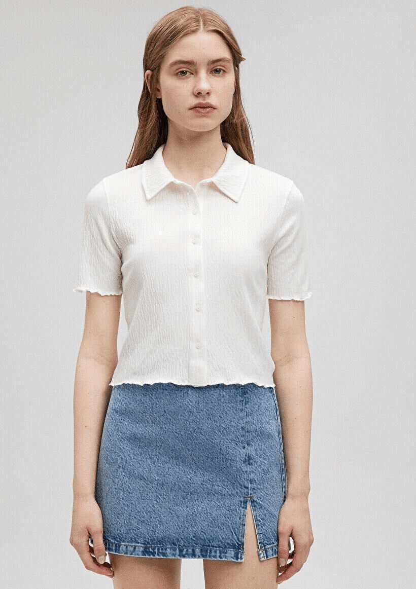 MAVİ KADIN BUTTON UP TOP Kırık Beyaz 1610873-81964