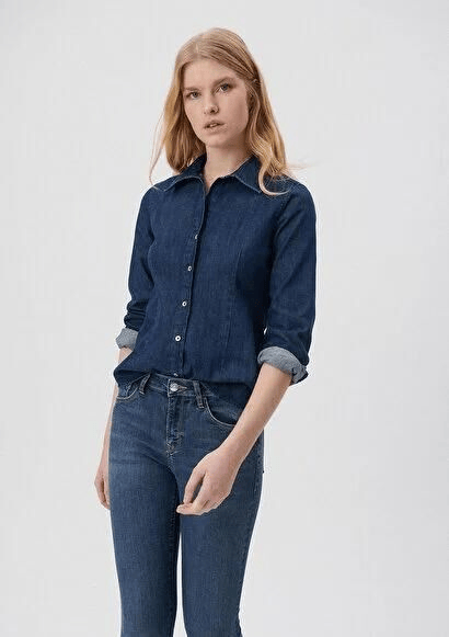 MAVİ KADIN DENİM GÖRÜNÜMLÜ GÖMLEK DARK INDIGO 1210625-85481