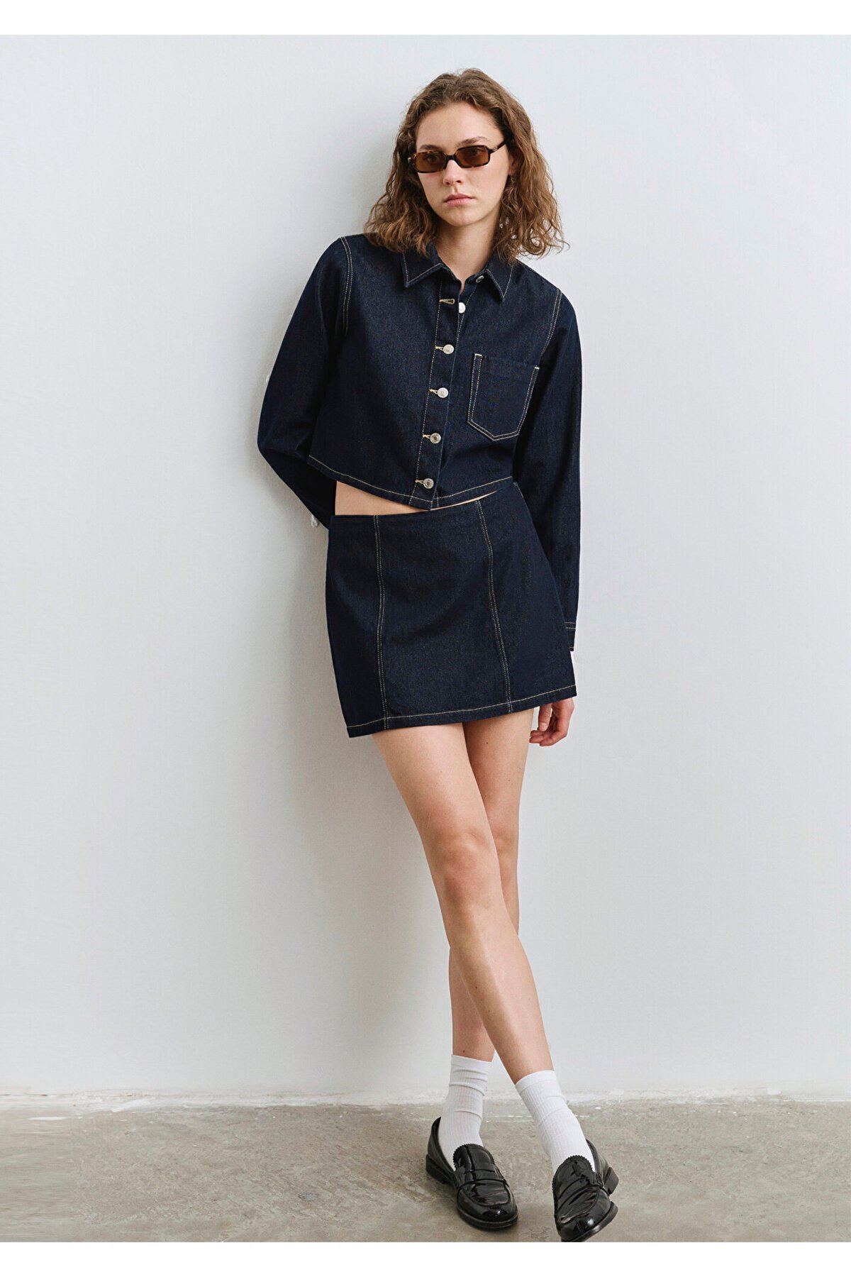 MAVİ KADIN DOKUMA MİNİ ETEK DARK INDIGO 1310721-85481