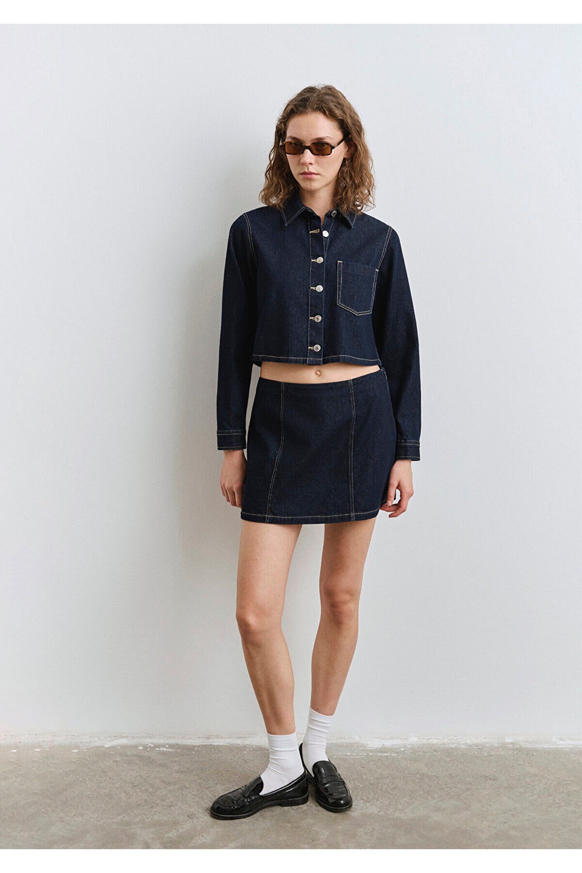 MAVİ KADIN DOKUMA MİNİ ETEK DARK INDIGO 1310721-85481