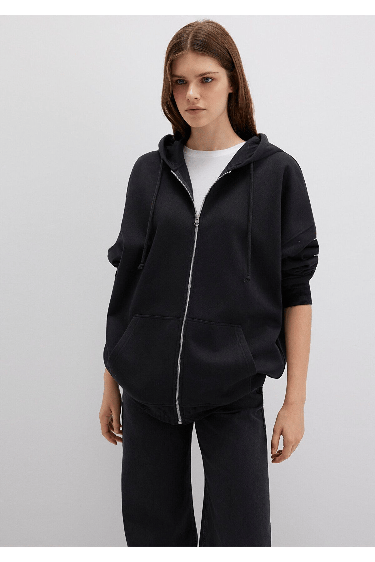 MAVİ KADIN FERMUARLI KAPÜŞONLU SWEATSHIRT Siyah 1610221-900