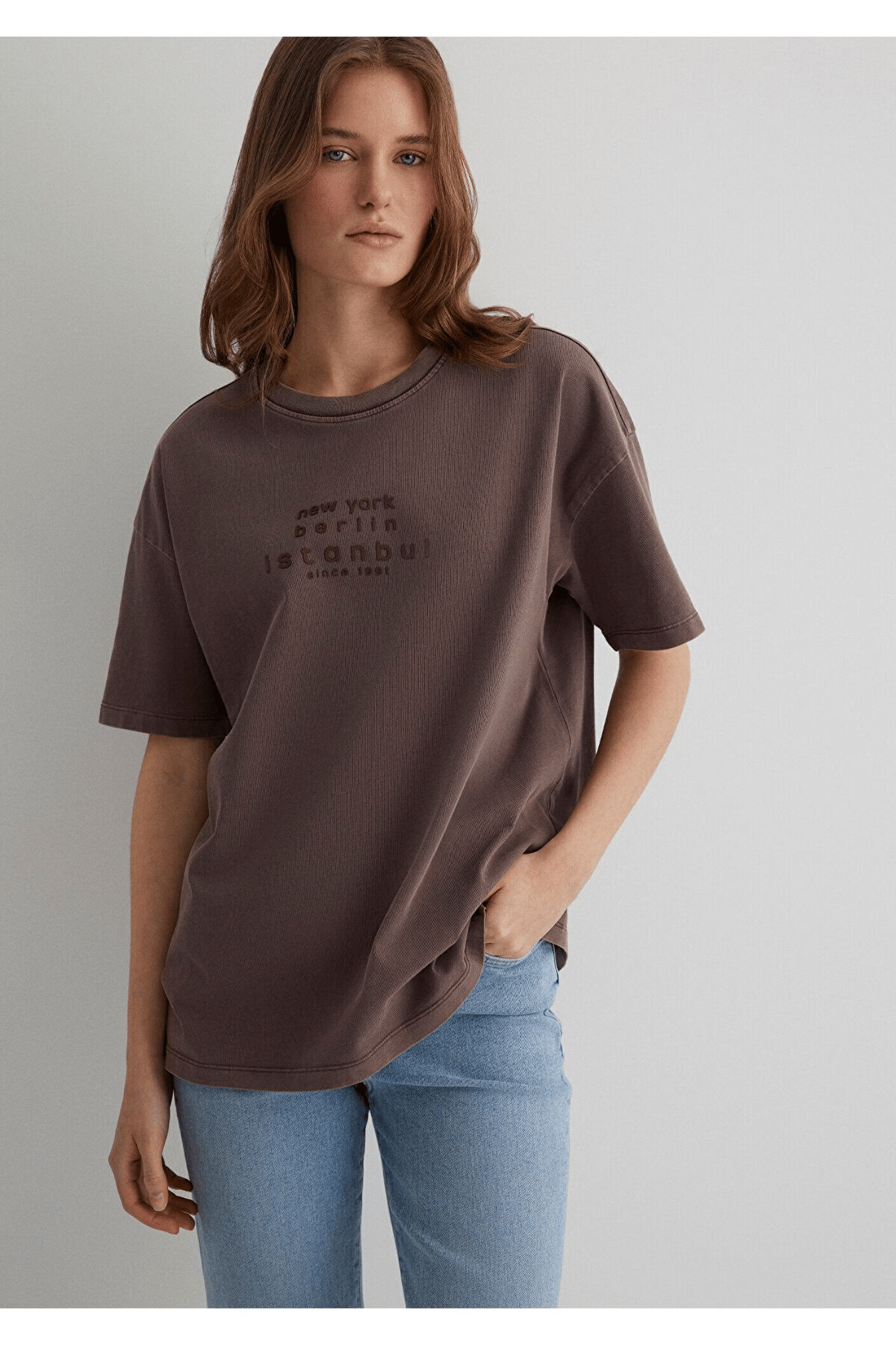 MAVİ KADIN GRAFİK BASKILI MODELLİ TİŞÖRT Deep Taupe 1613141-70383