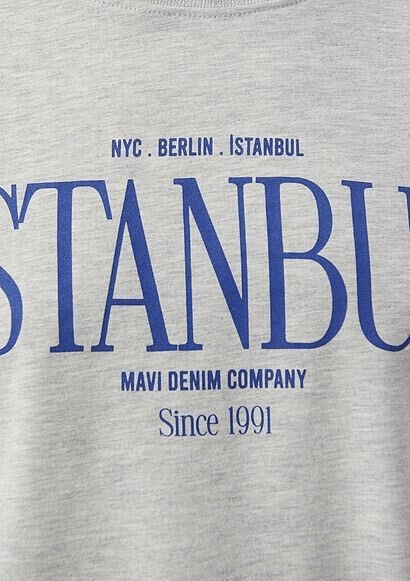 MAVİ KADIN İSTANBUL BASKILI TİŞÖRT Gri Melanj 1612003-82816