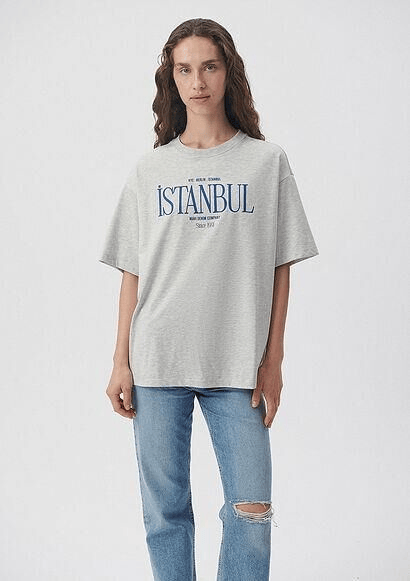 MAVİ KADIN İSTANBUL BASKILI TİŞÖRT Gri Melanj 1612003-82816