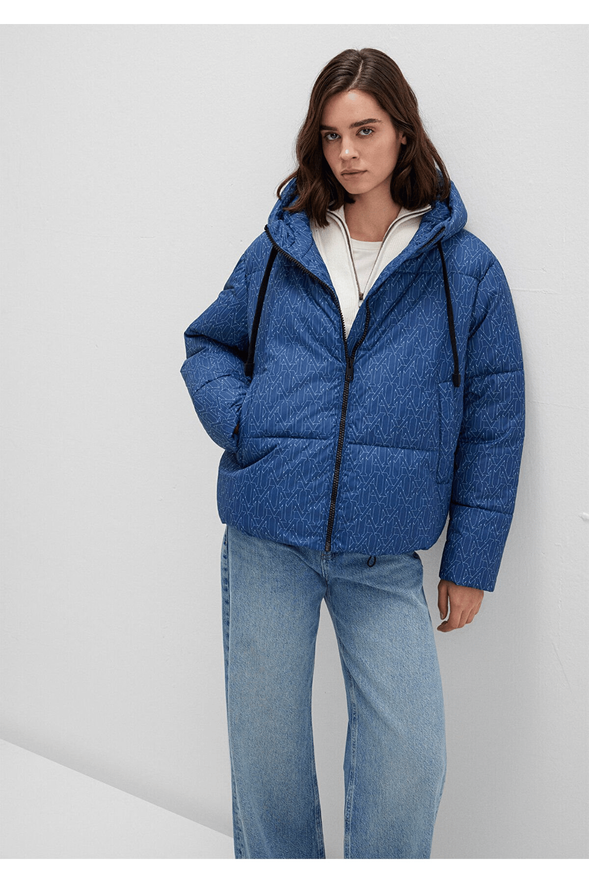 MAVİ KADIN KAPİŞONLU CEKET Vintage Indigo M Print 1110706-90368