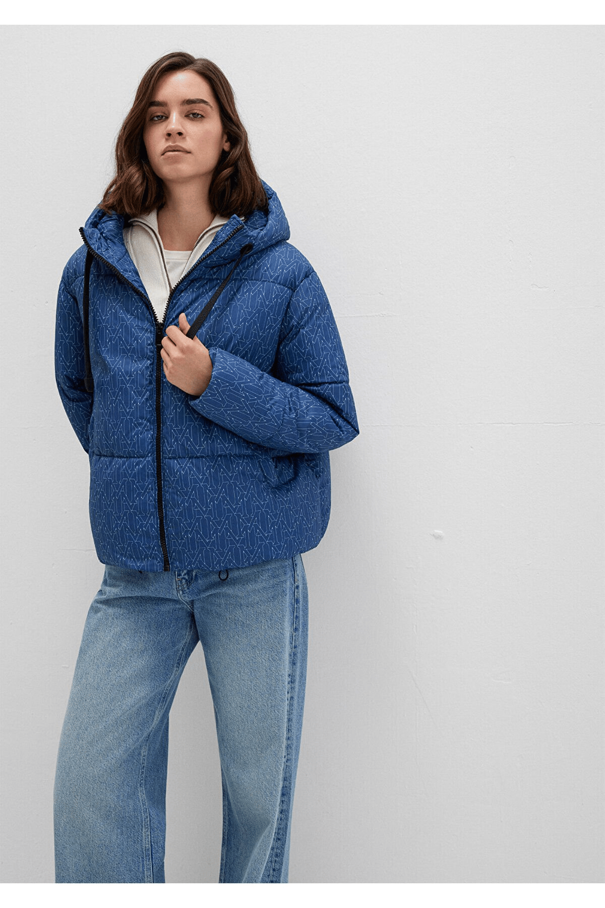MAVİ KADIN KAPİŞONLU CEKET Vintage Indigo M Print 1110706-90368