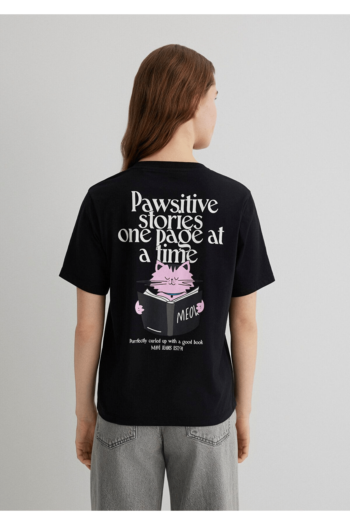 MAVİ KADIN KEDİ BASKILI TİŞÖRT Siyah 1613176-900