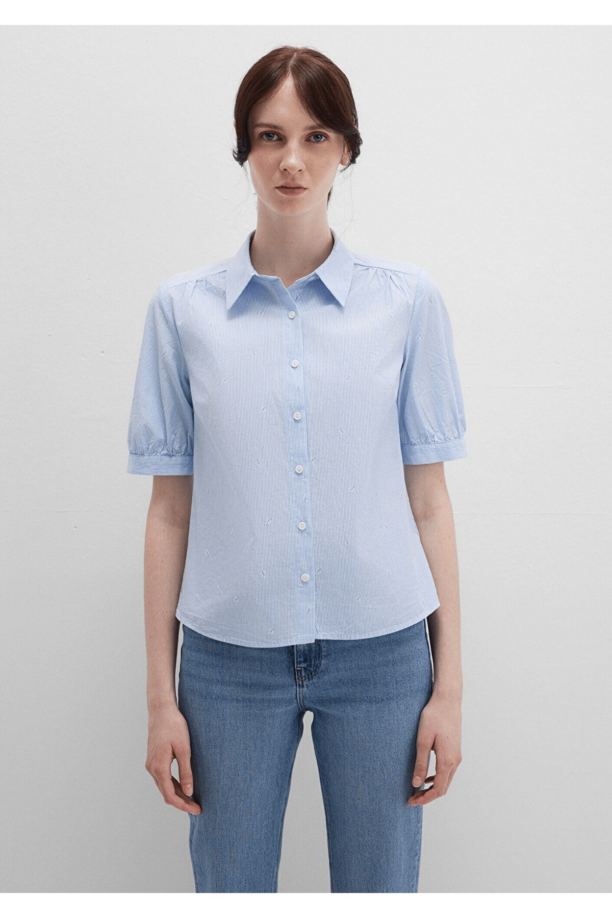 MAVİ KADIN KISA KOL GÖMLEK Stripe Print 1210060-90700