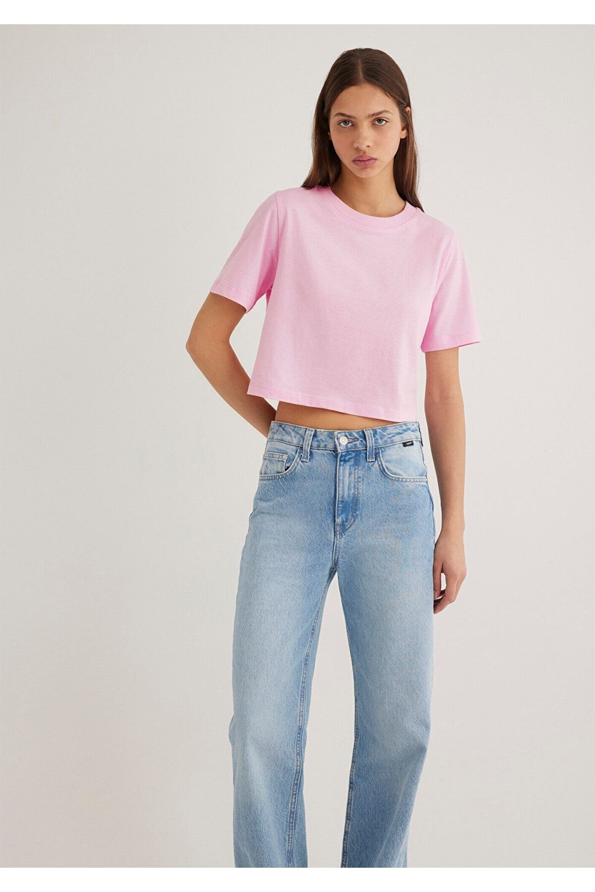 MAVİ KADIN KISA KOLLU CROP TİŞÖRT Lilac Sachet 1613072-71117