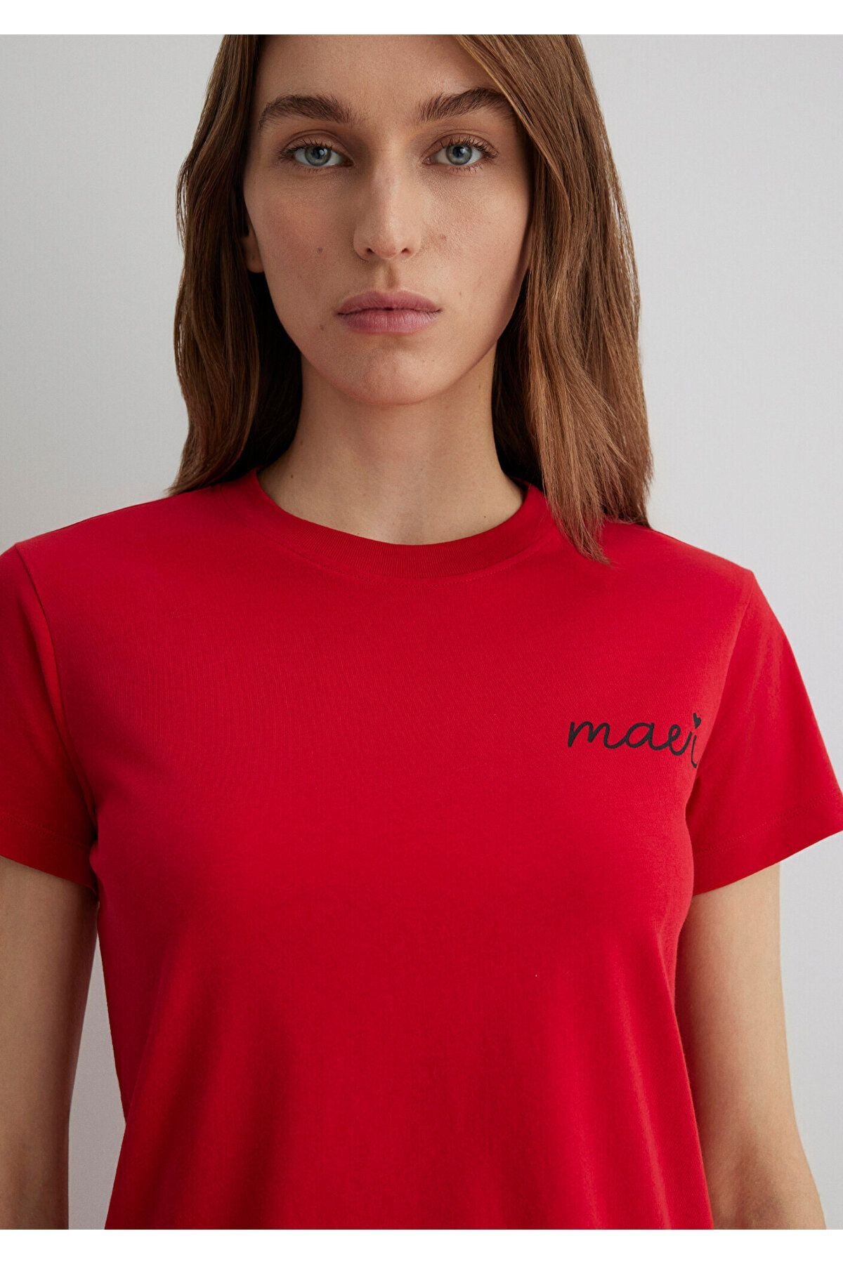 MAVİ KADIN KISA KOLLU LOGO TİŞÖRT Acı Kırmızı 1612962-82054