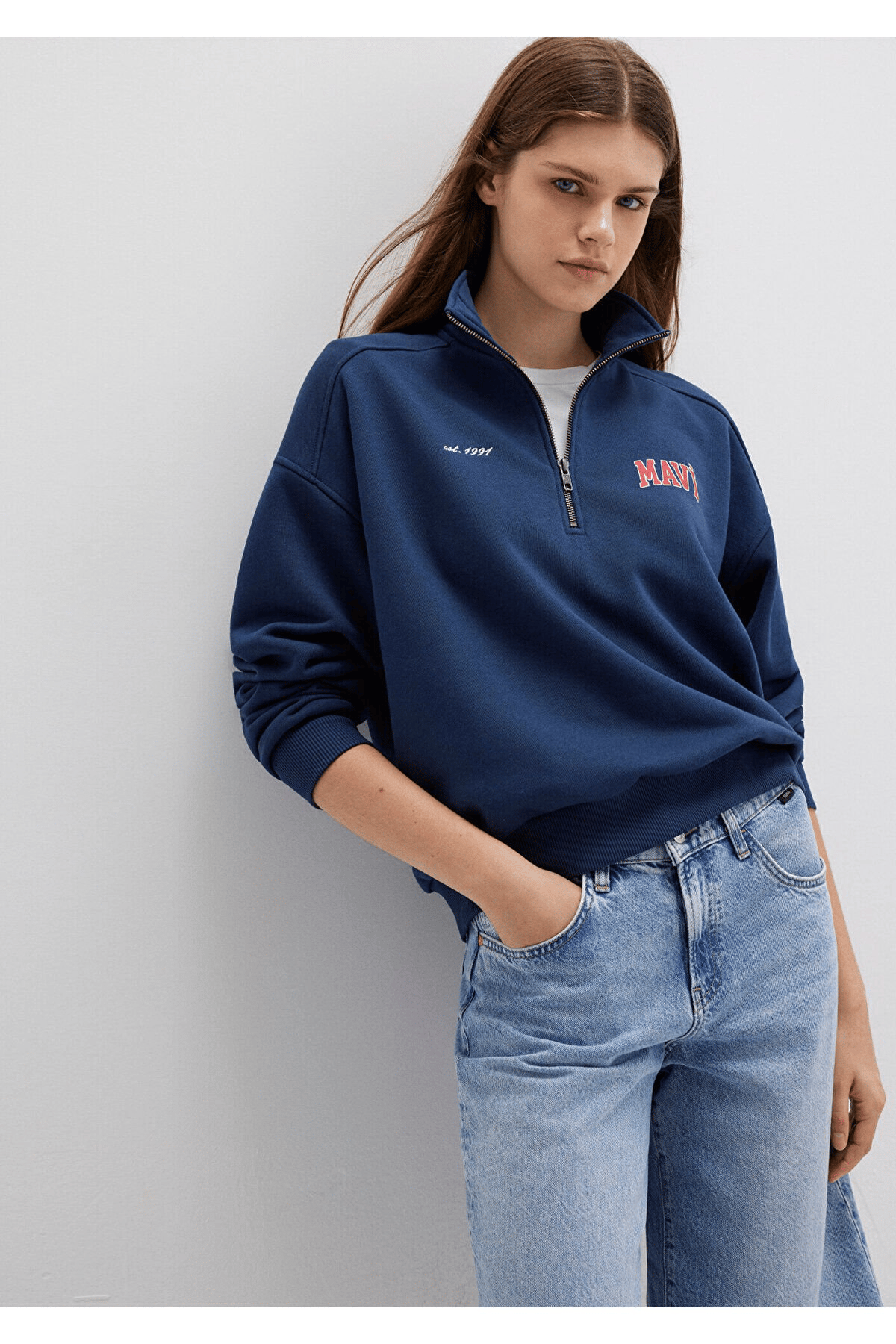 MAVİ KADIN LOGO BASKILI SWEATSHIRT Koyu Lacivert 1S10373-70488
