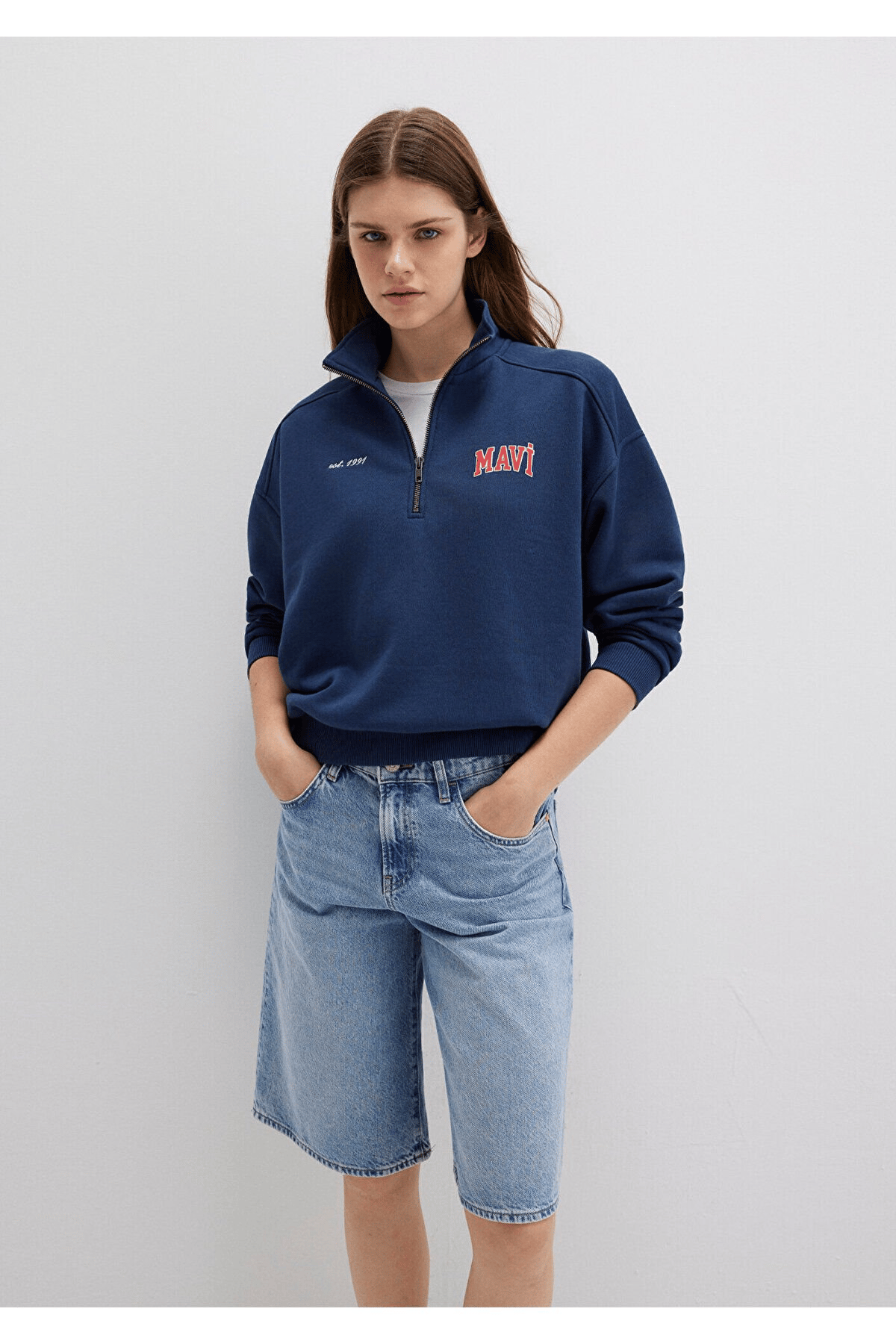 MAVİ KADIN LOGO BASKILI SWEATSHIRT Koyu Lacivert 1S10373-70488