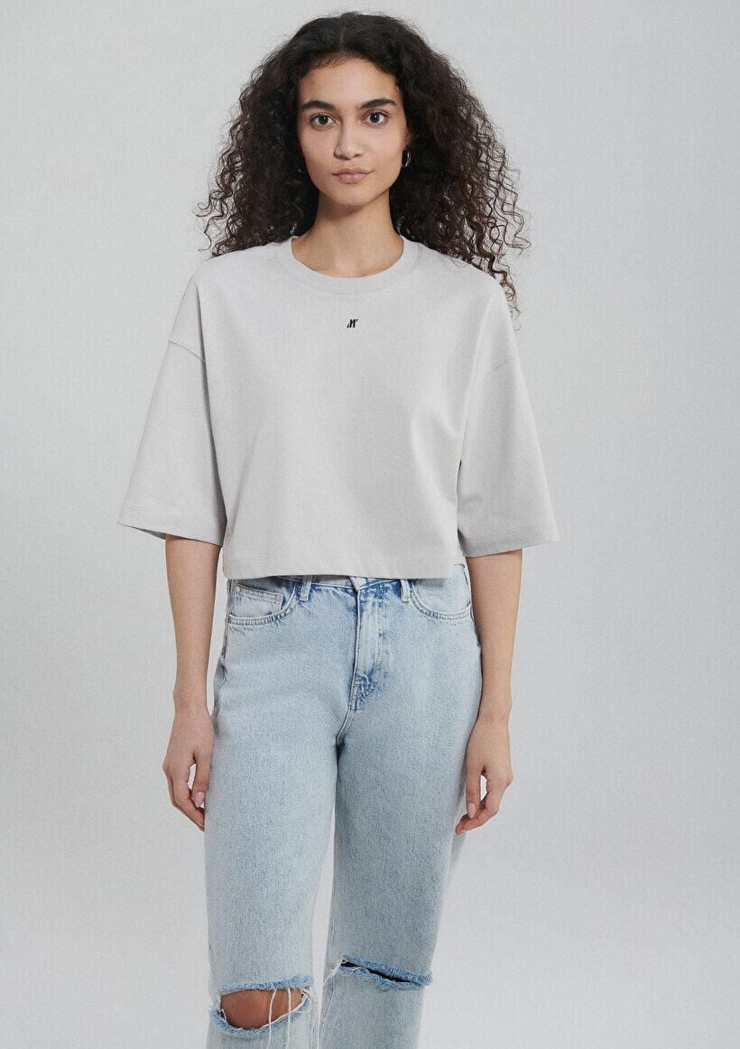 MAVİ KADIN M BASKILI CROP Buz Gri 1611597-70079
