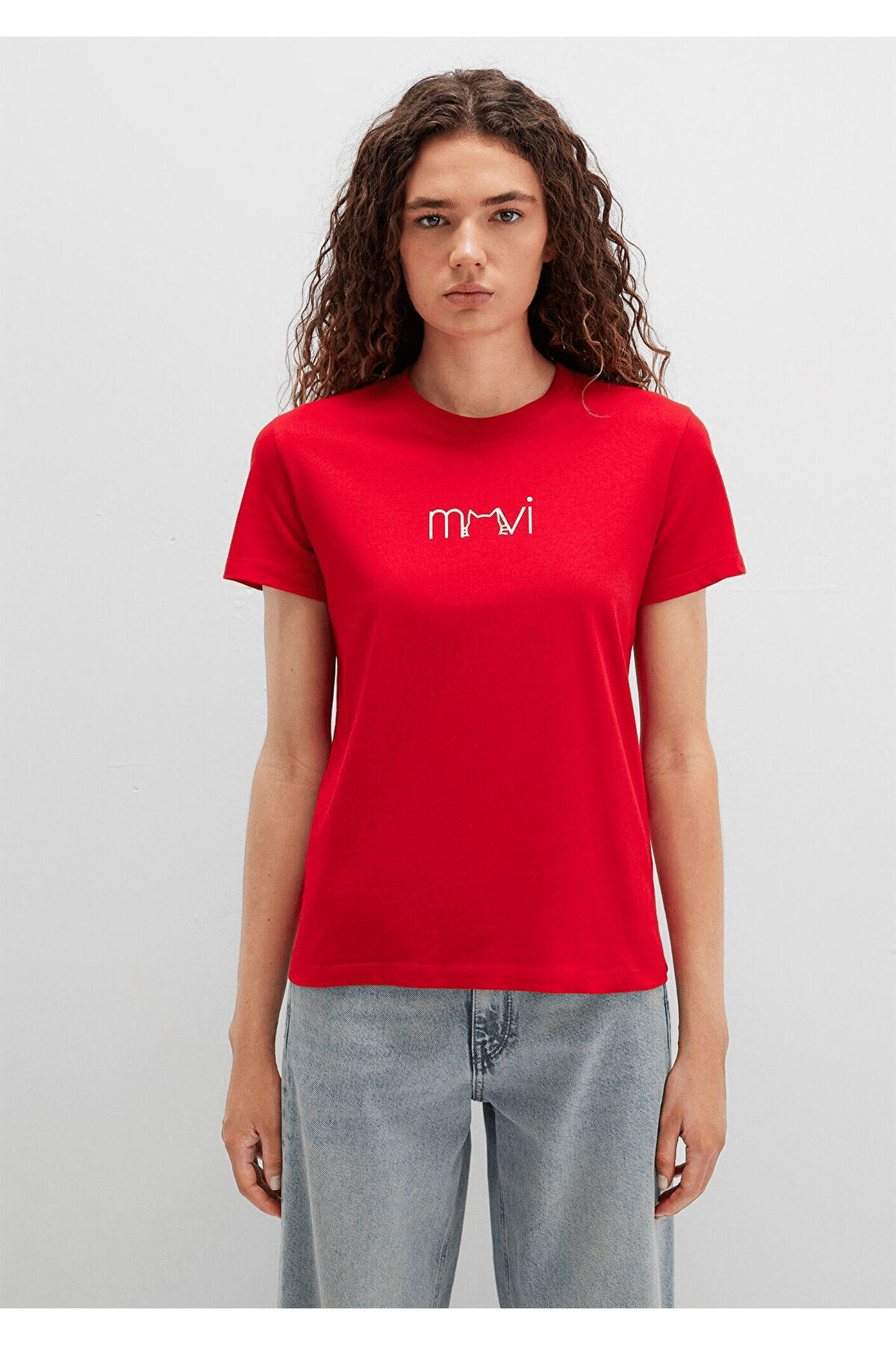 MAVİ KADIN MAVİ BASKILI TİŞÖRT ACI KIRMIZI 1613387-82054