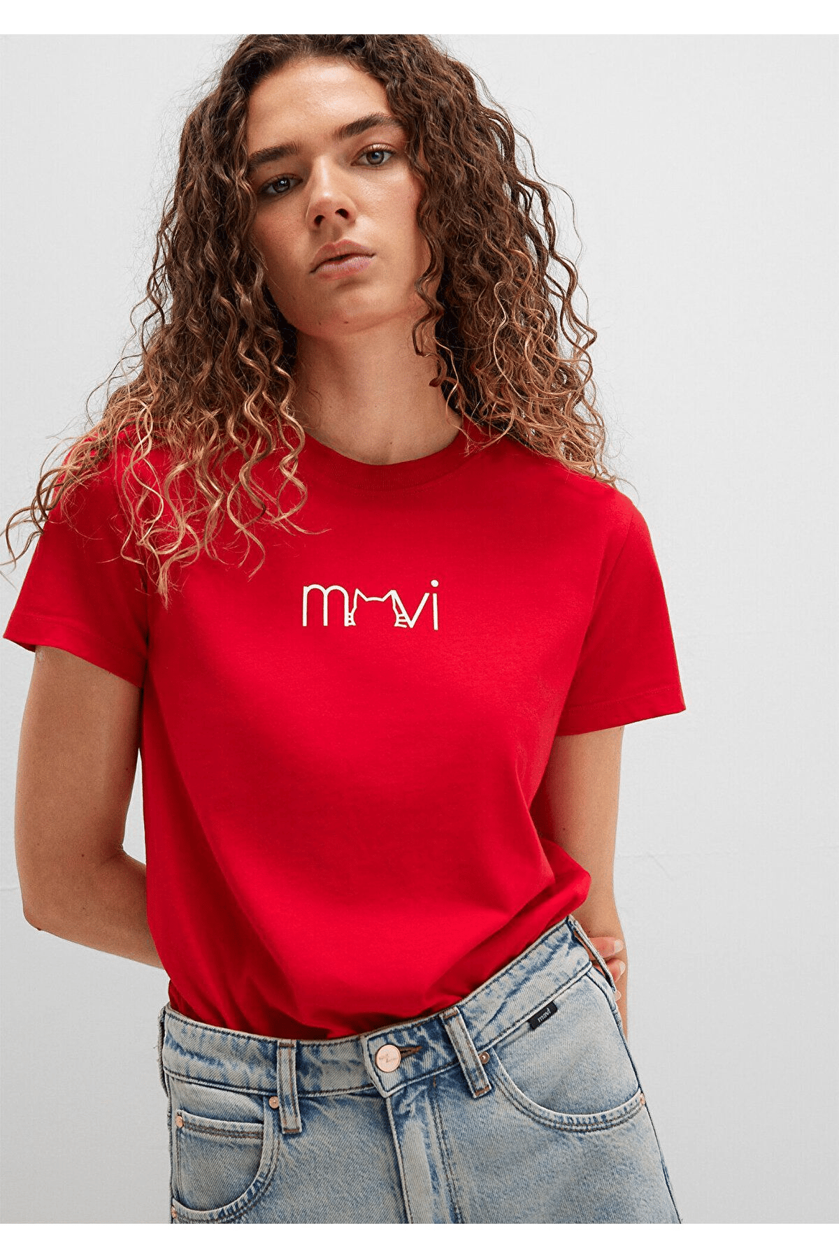 MAVİ KADIN MAVİ BASKILI TİŞÖRT ACI KIRMIZI 1613387-82054