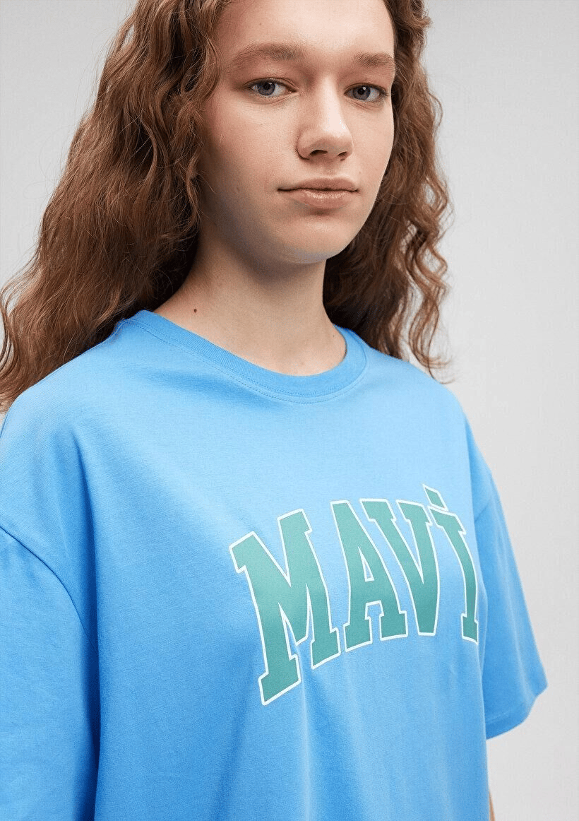 MAVİ KADIN MAVİ BASKILI TİŞÖRT Çini Mavi 1600843-70858