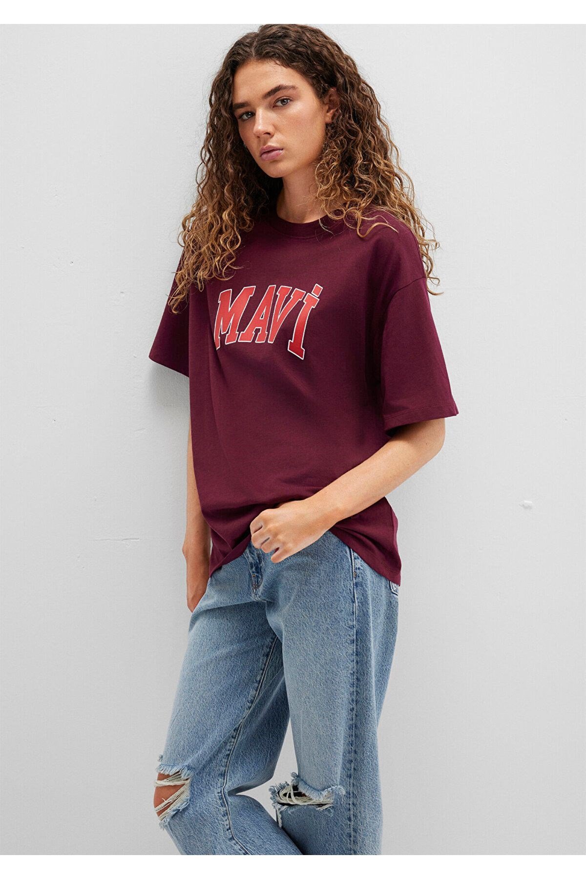 MAVİ KADIN MAVİ BASKILI TİŞÖRT Maroon Banner 1600843-90705