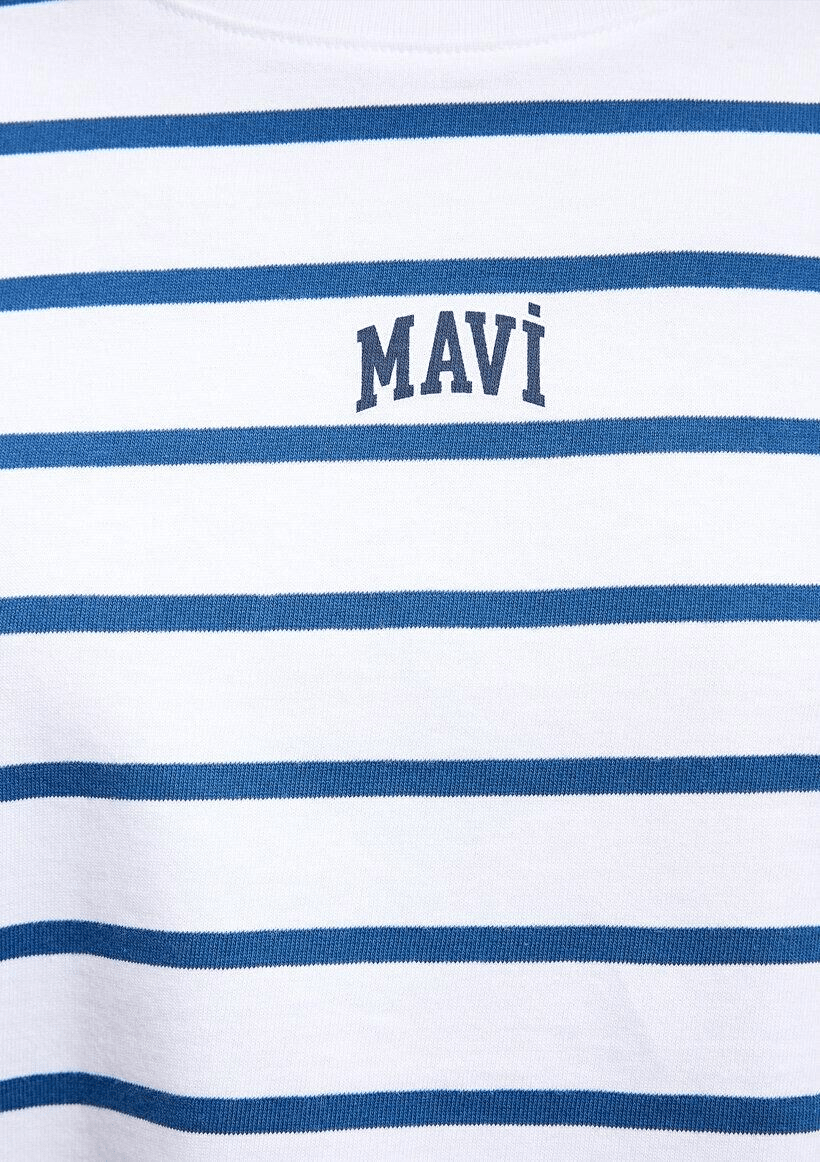 MAVİ KADIN MAVİ BASKILI TİŞÖRT Navy Peony Stripe 1612227-86679