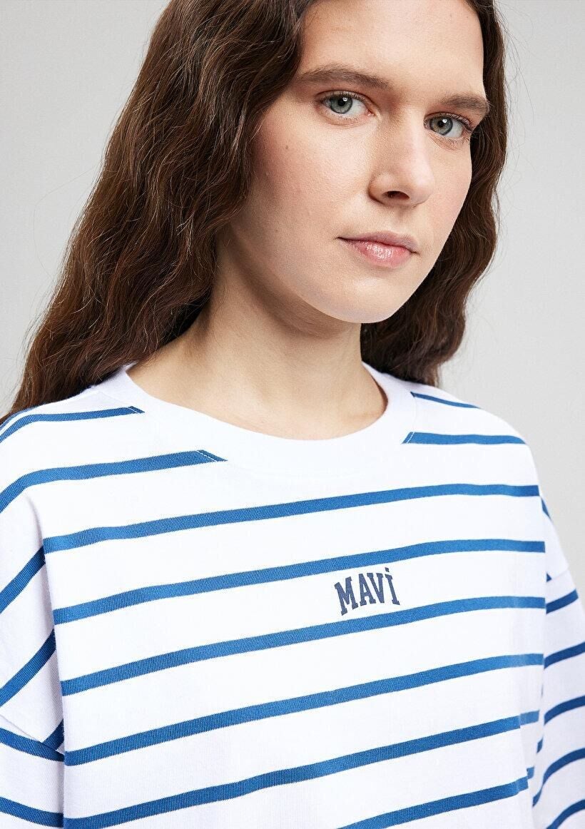 MAVİ KADIN MAVİ BASKILI TİŞÖRT Navy Peony Stripe 1612227-86679