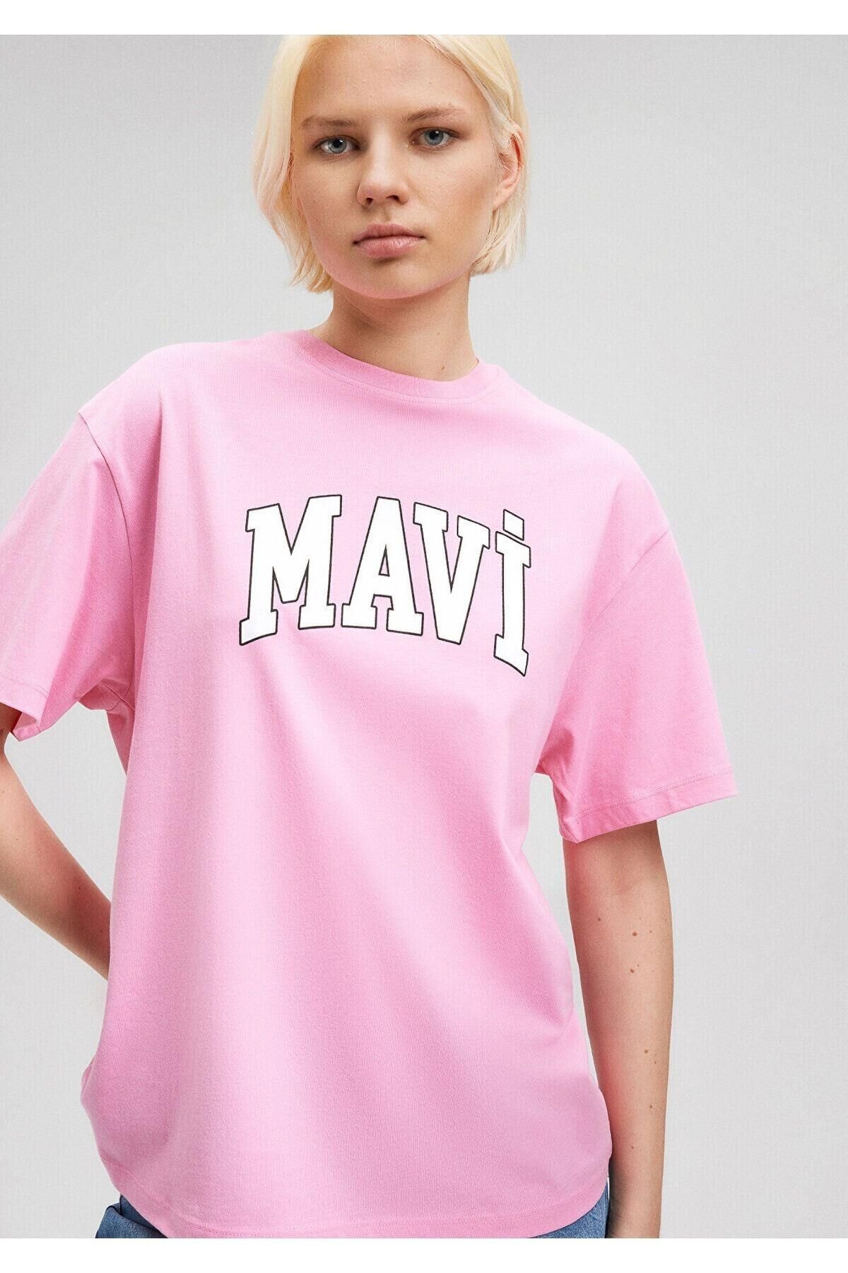 MAVİ KADIN MAVİ BASKILI TİŞÖRT Tatlı Pembe 1600843-71033