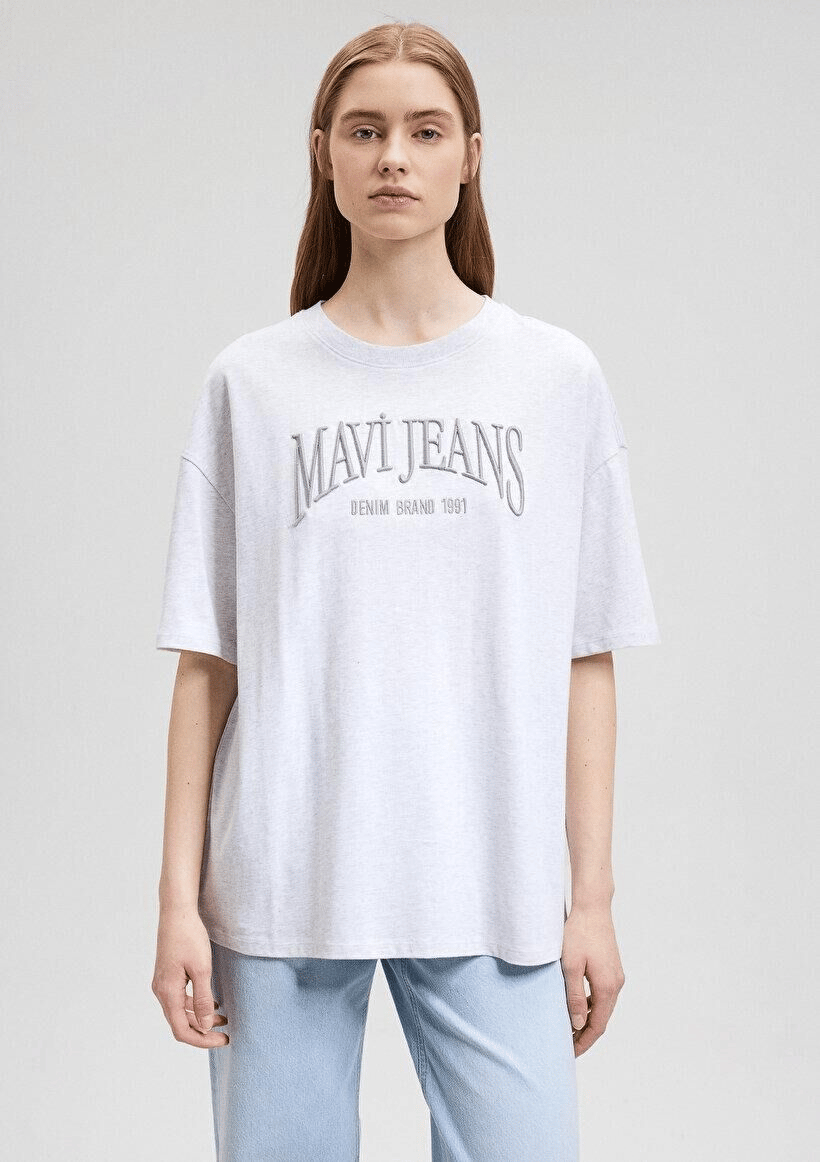 MAVİ KADIN MAVİ JEANS BASKILI TİŞÖRT Light Grey Mel 1612415-87033