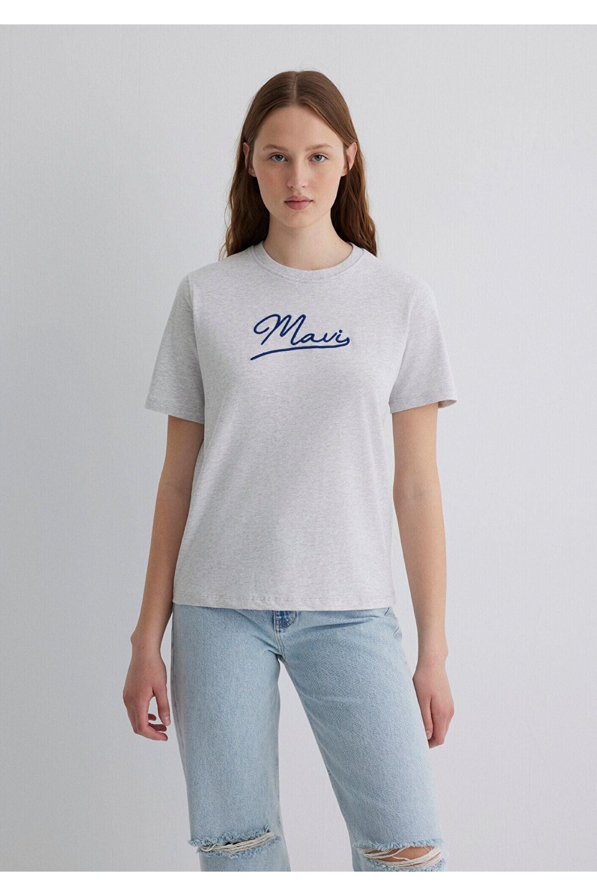 MAVİ KADIN MAVI JEANS BASKILI TİŞÖRT Light Grey Mel 1612421-87033