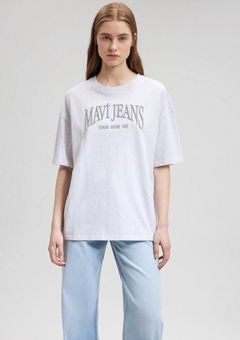 MAVİ KADIN MAVİ JEANS BASKILI TİŞÖRT Light Grey Mel 1612415-87033