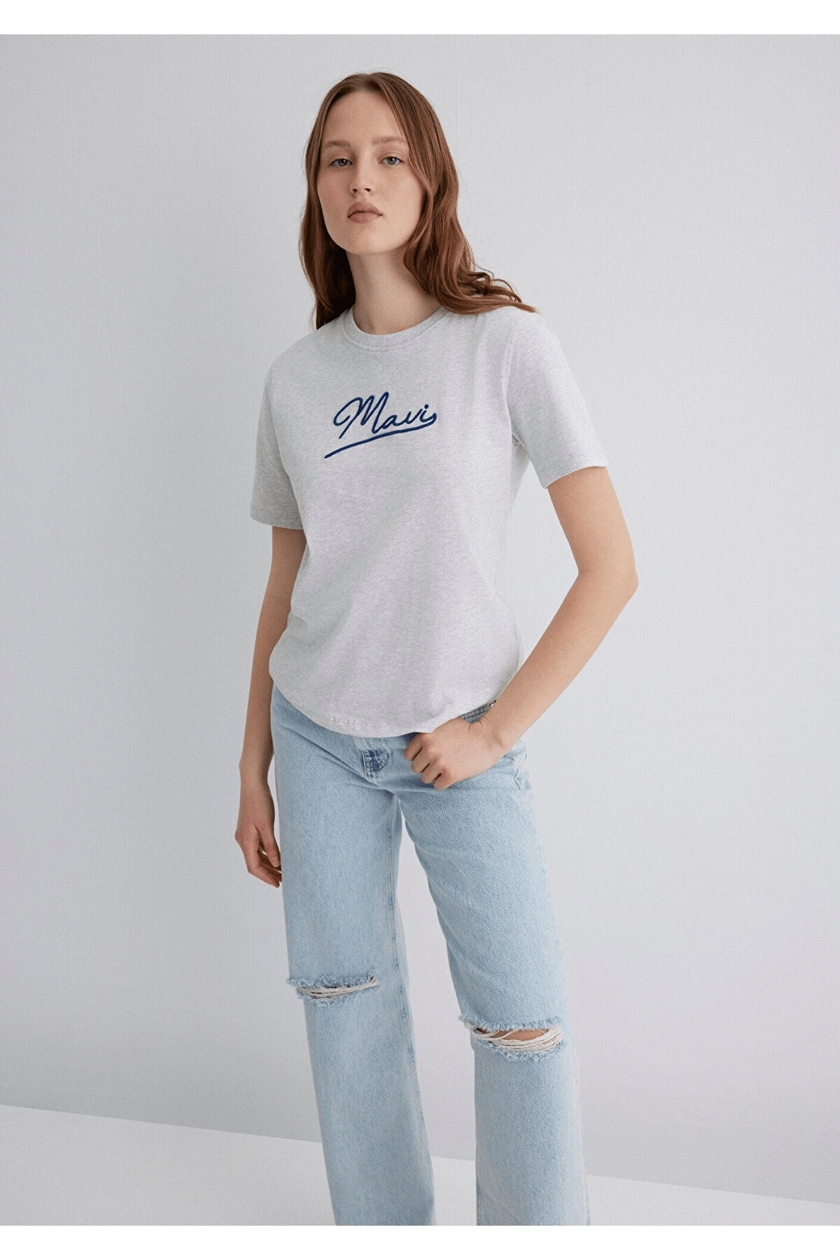 MAVİ KADIN MAVI JEANS BASKILI TİŞÖRT Light Grey Mel 1612421-87033