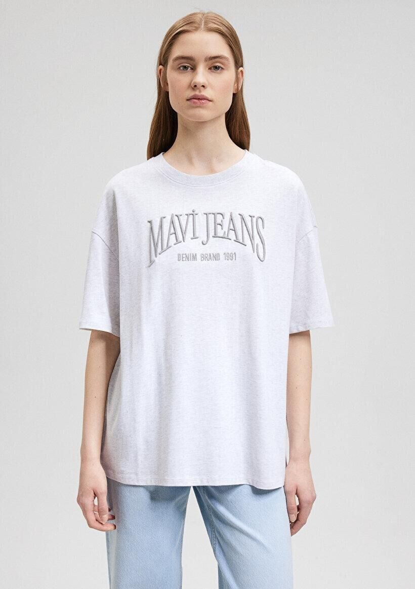 MAVİ KADIN MAVİ JEANS BASKILI TİŞÖRT Light Grey Mel 1612415-87033