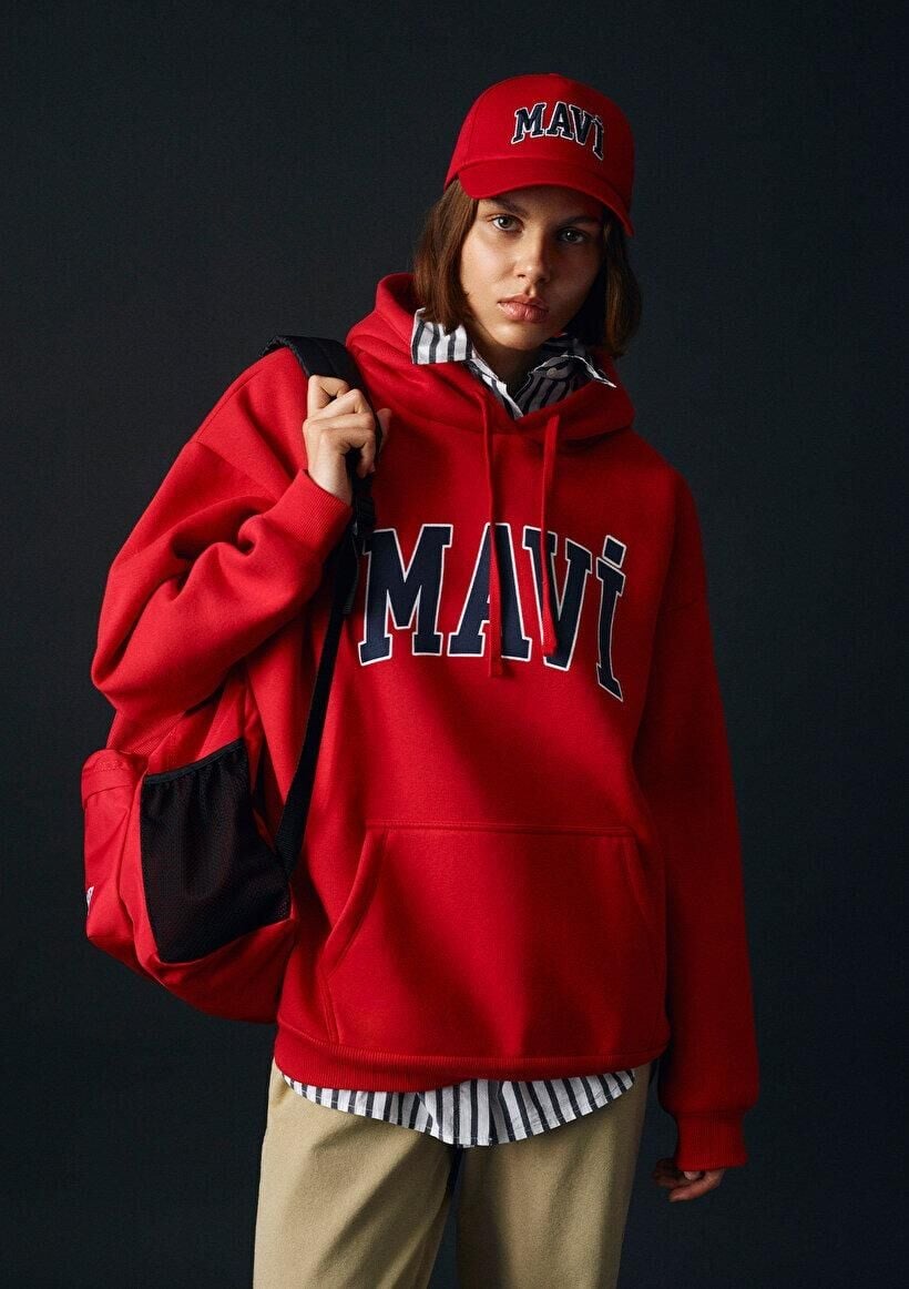 MAVİ KADIN MAVİ LOGO KAPÜŞONLU SWEATSHIRT Acı Kırmı 1600361-82054