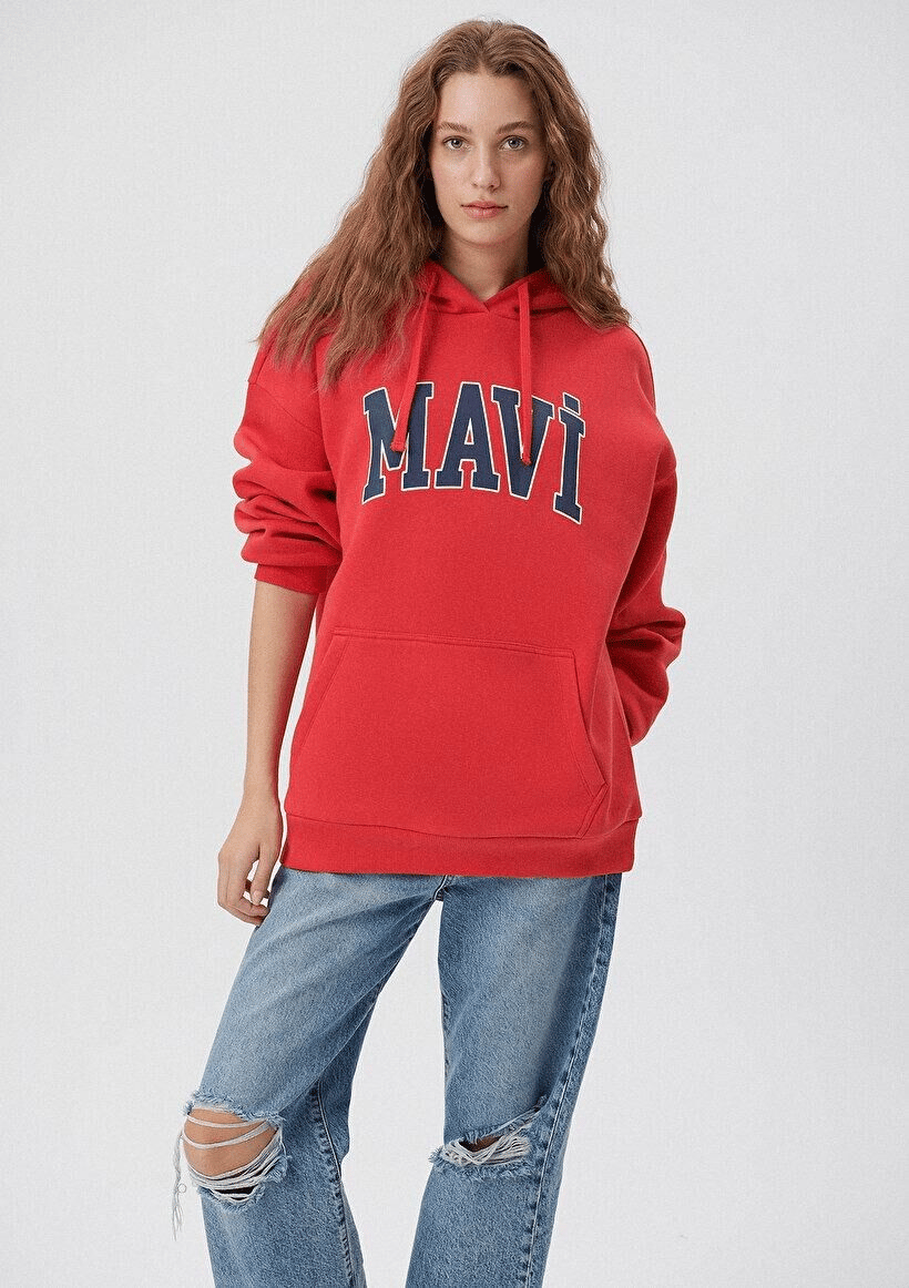 MAVİ KADIN MAVİ LOGO KAPÜŞONLU SWEATSHIRT Acı Kırmı 1600361-82054