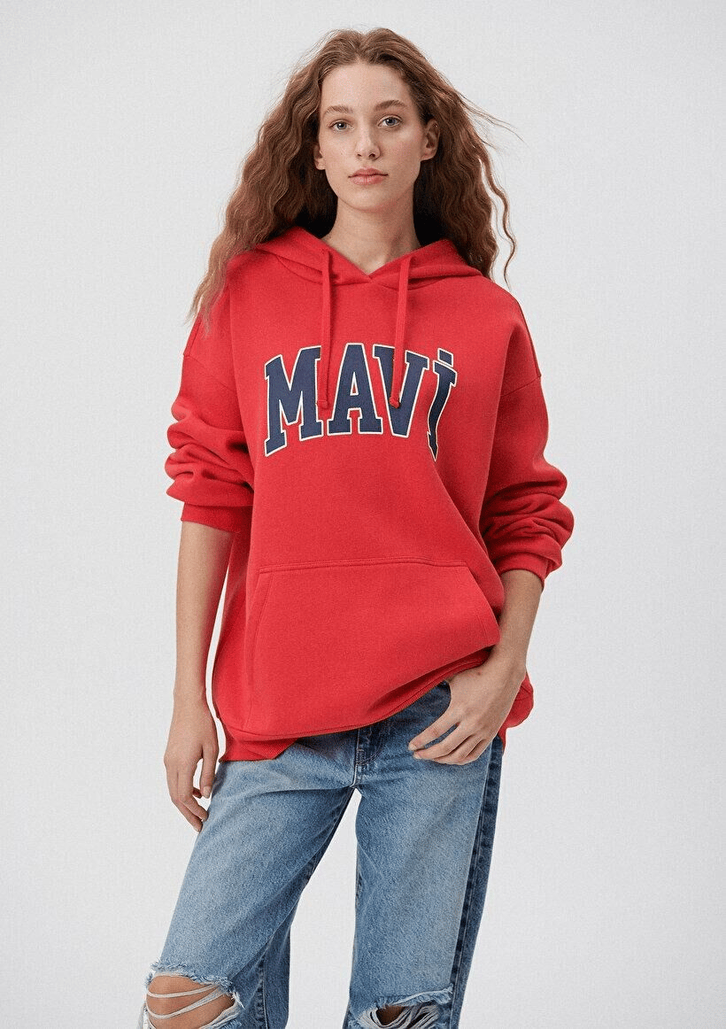 MAVİ KADIN MAVİ LOGO KAPÜŞONLU SWEATSHIRT Acı Kırmı 1600361-82054